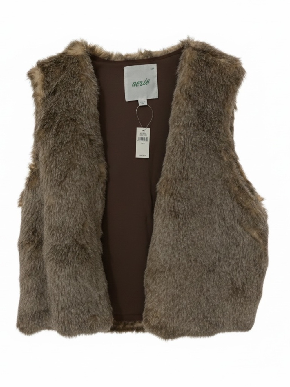 Aerie Tan Faux Fur Vest Plush Open Front